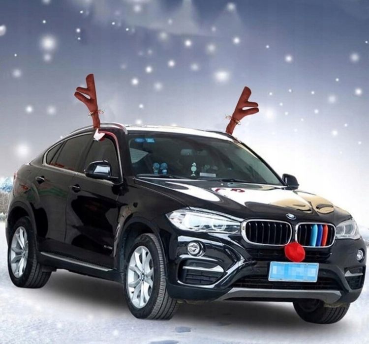Dekoracja na auto rogi renifera i nos prezent świąteczny! Wawa