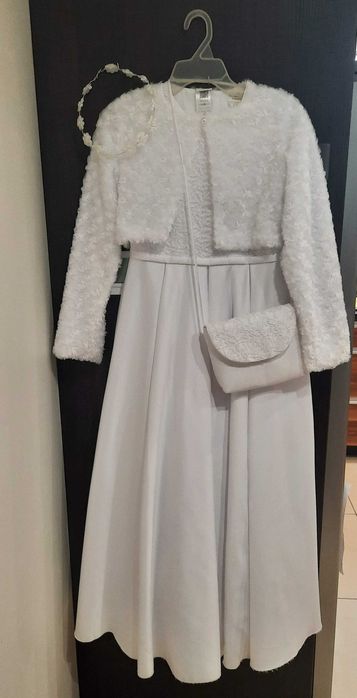 Sukienka komunijna + bolerko + torebka, wysoka dziewczynka 140/146 cm