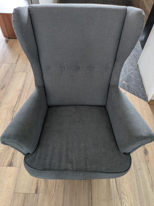 IKEA STRANDMON wygodny stylowy fotel uszak szary