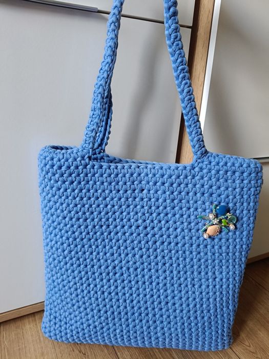 Torebka shopperka handmade plażowa miejska muszle