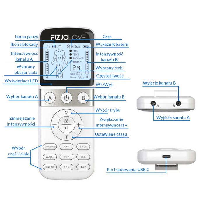 Elektrostymulator mięśni tens ems masaż stymulacja biały AS9024