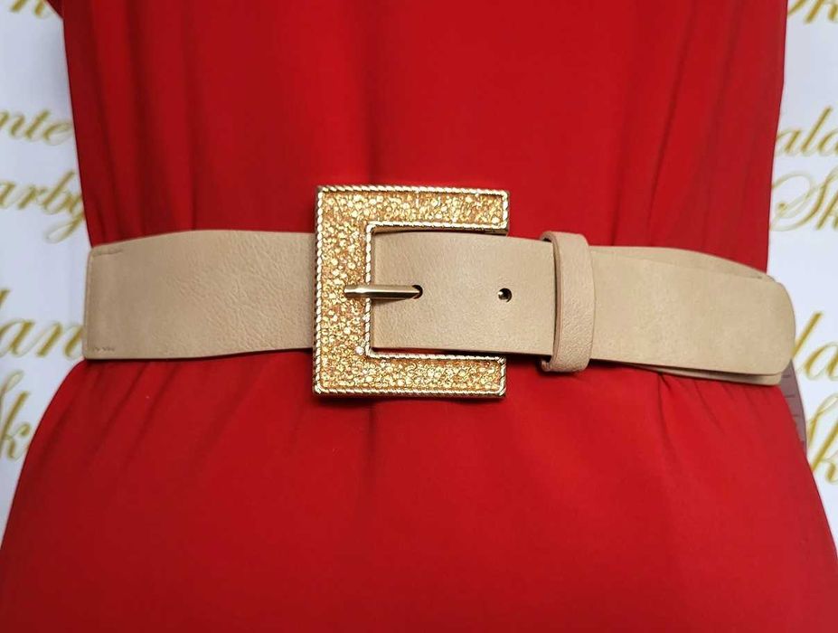 Pasek damski do sukienki tunik beżowy elastyczny