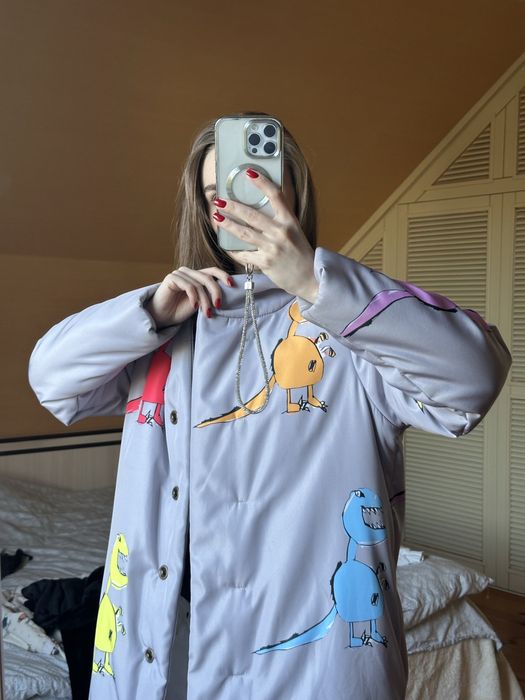 Утеплений дизайнерський пуховик lev.i.rosa з динозаврами розмір с