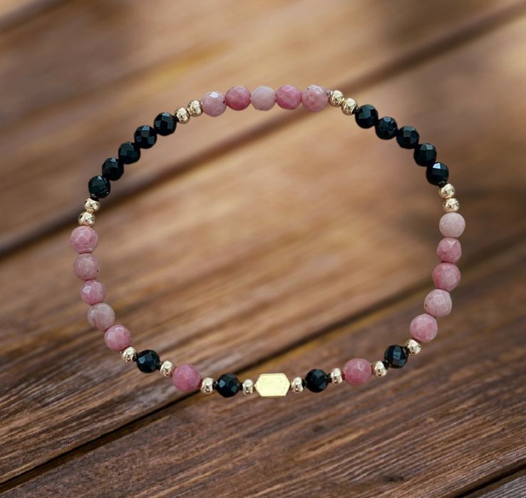 Bransoletka kamienie naturalne turmalin rodonit hematyt