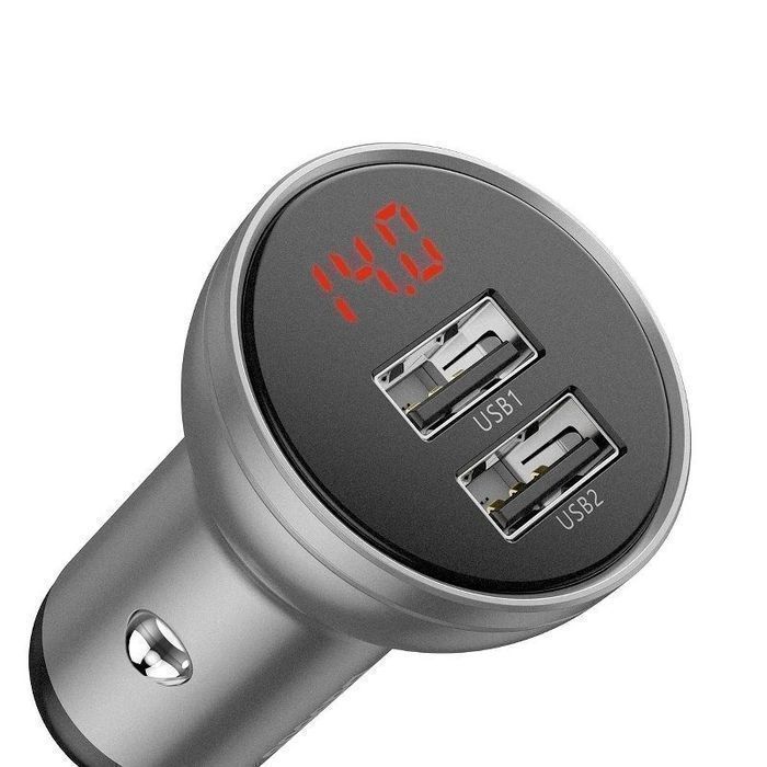 Ładowarka samochodowa Baseus z wyświetlaczem, 2x USB, 4,8A, 24W