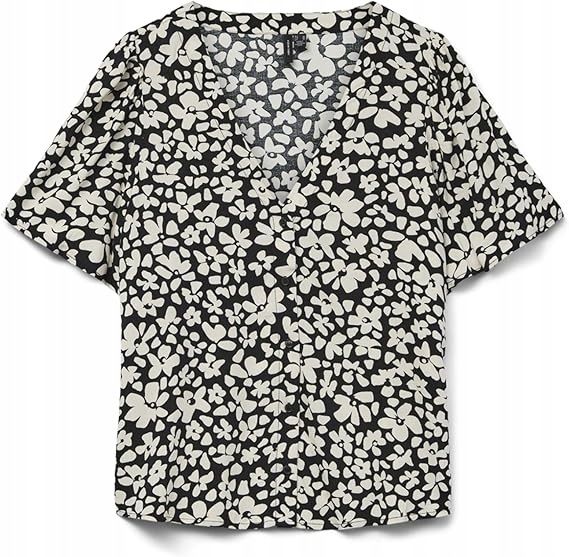 Vero moda bluzka czarna w kwiatowy print z krótkim rękawem m 7fa