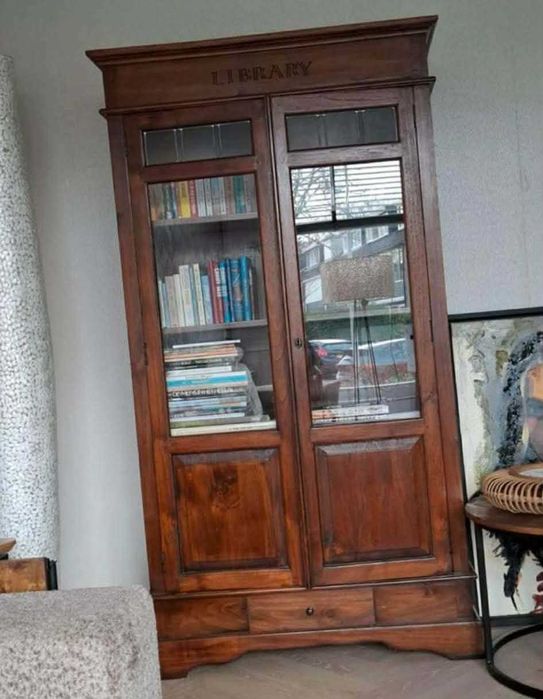 Biblioteczka witryna drewniana lite drewno kolonialna masywna FV DOWÓZ
