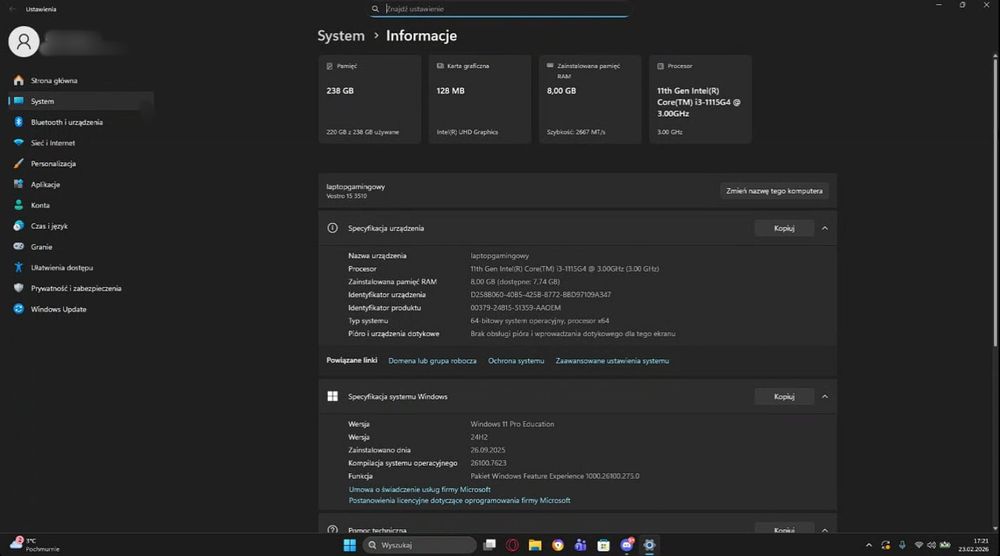 Laptop biurowy Dell Vostro