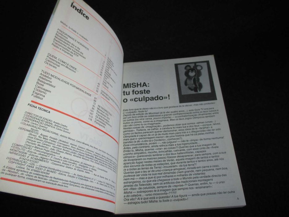 Livro Guia TV dos Jogos Olímpicos de Moscovo 1980