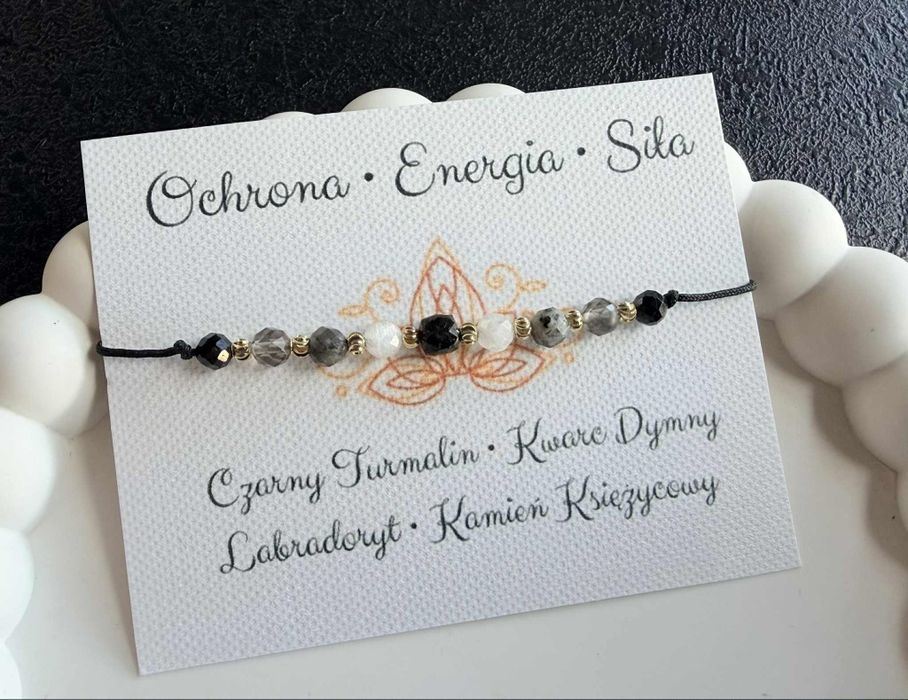 Czarny turmalin, kwarc dymny, labradoryt, kamień księżycowy