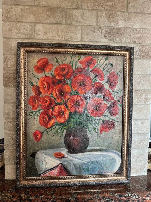 Картина для оформлення інтерʼєру, натюрморт, олія, полотно «Маки»