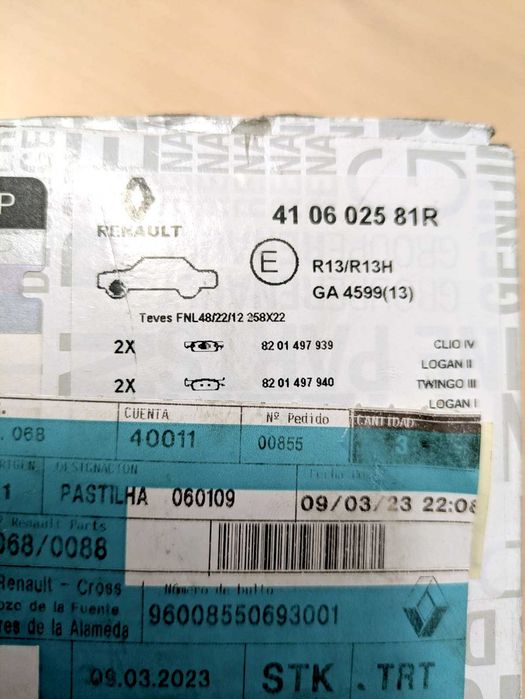 RENAULT 410602581R Pastilhas de travão