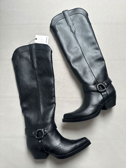 Pull&Bear kowbojki wysokie czarne skóra eko szpic kowbojskie NOWE 38