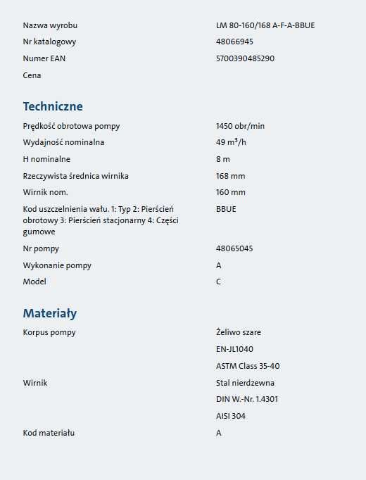 Pompa obiegowa grundfos LM 80-160/168 A-F-A-BUEE