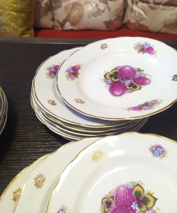 Тарелка Коростень 60-70-е посуда СССР столовый сервиз фарфор позолота