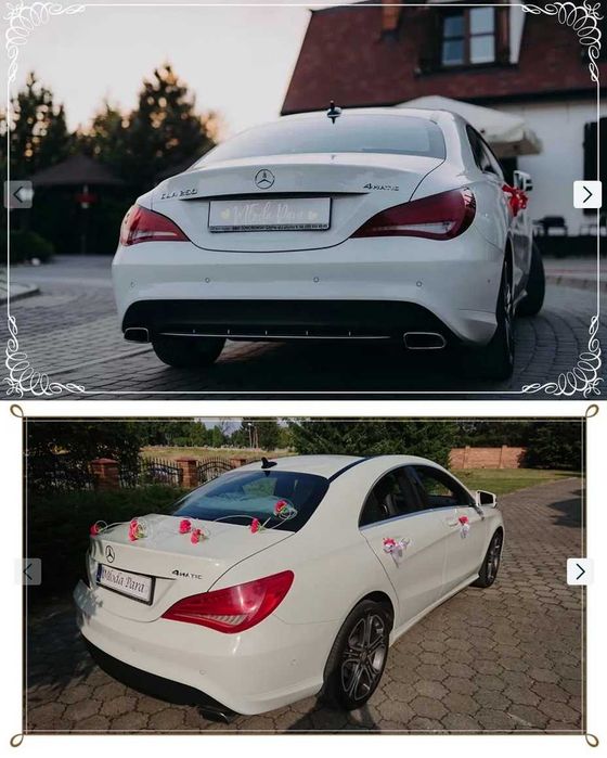 Auta do ślubu. Samochody na ślub. Biały - Mercedes CLA oraz czarny - Mercedes C klasa