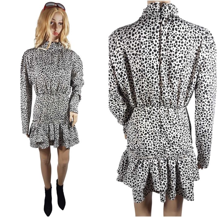 Nowa sukienka PrettyLittleThing 40,L falbana wzór cętki