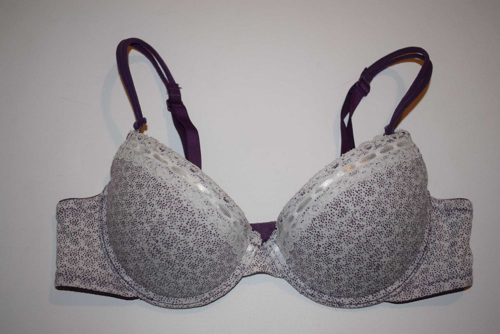 Biustonosz 75B push up biało fioletowy kropki