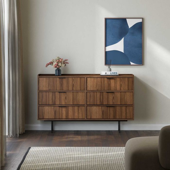 Komoda 150 cm 6 szuflad Warmia Walnut loft metalowe nogi Edison