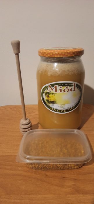 Miód mniszkowy 0.9l + pyłek  pszczeli  pudełko 100 ml