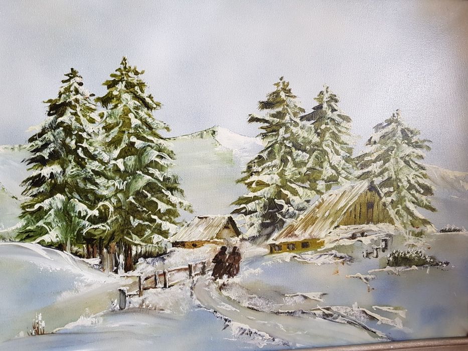 Zima w górach olejny obraz