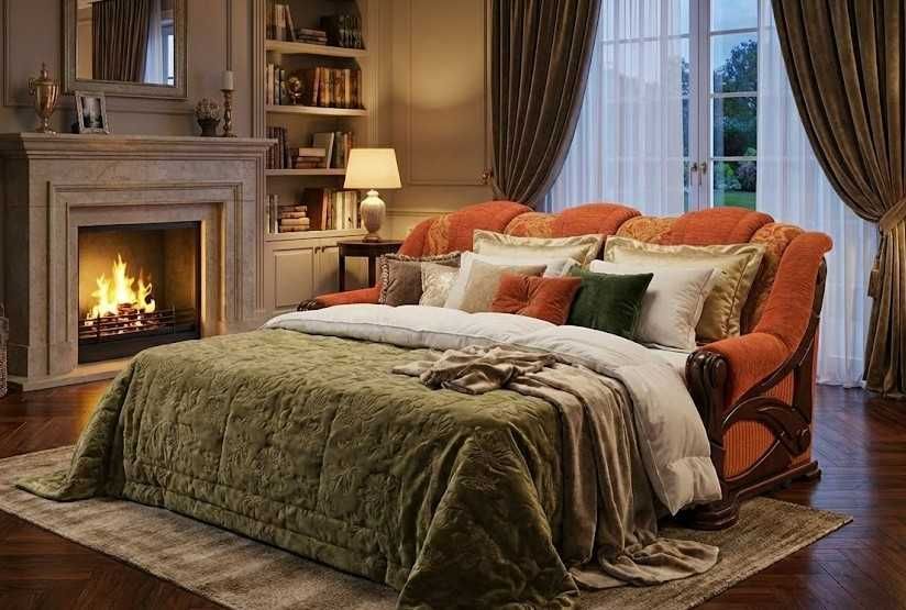 Класичний розкладний диван з дерев'яними бильцями - торг