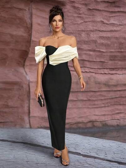 Shein elegancka sukienka z odkrytymi ramionami i falbaną m 1la