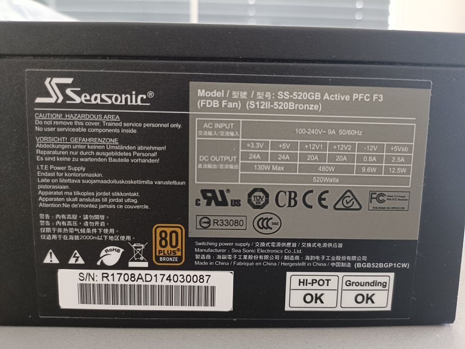 Fonte de Alimentação ATX Seasonic S12II 520W 80 Plus Bronze