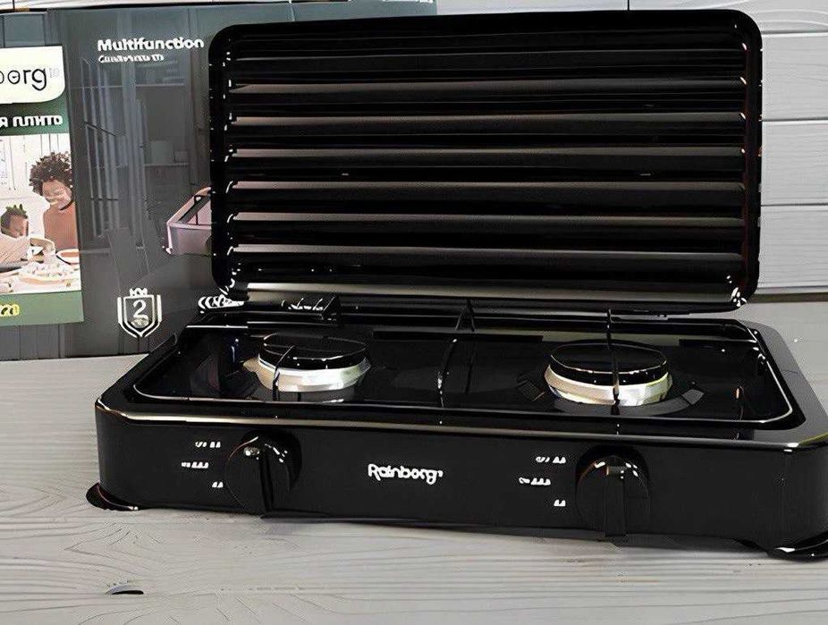 Плита газова настільна з кришкою от баллона на 2 конфорки кухонна