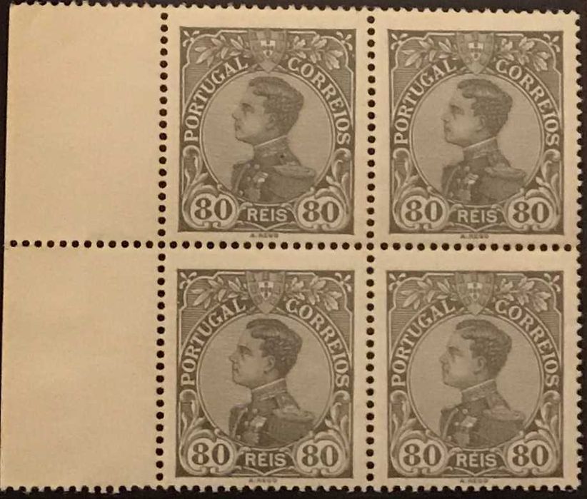 Quadra de selos novos 80 reis D. Manuel II - Portugal - 1910