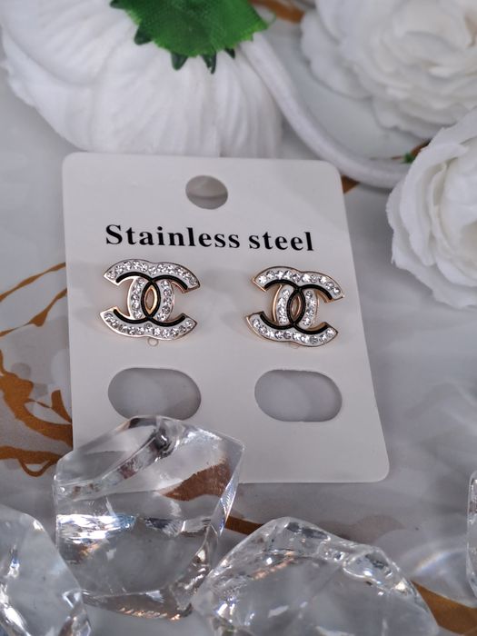 Kolczyki cc z cyrkoniami i czarnymi wstawkami