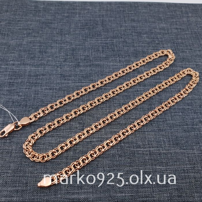 Позолоченная мужская серебряная цепочка. Ланцюжок позолота срібло