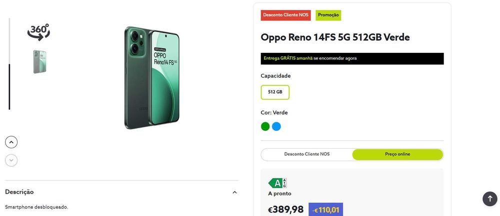 Oppo Reno 14FS 5G 512GB Verde