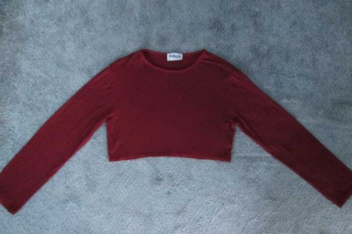 Bordowy crop top z długim rękawem