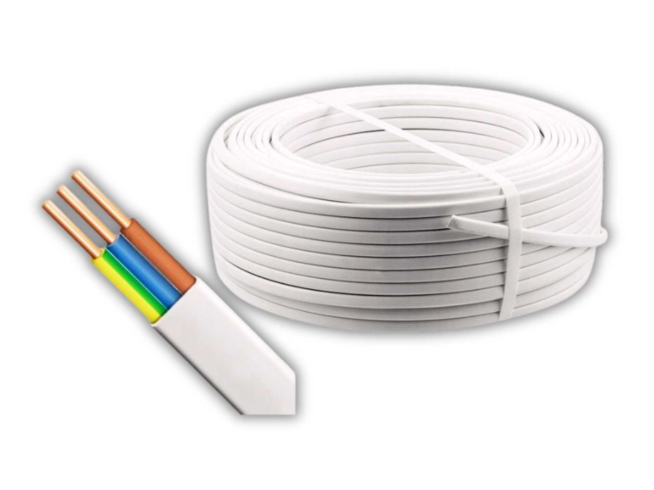 PRZEWÓD KABEL Instalacyjny YDYp 3x2,5 50m Biały Płaski - WYPRZEDAŻ