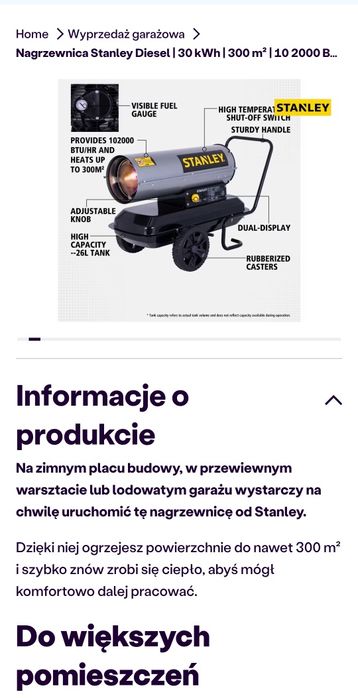 Nagrzewnica olejowa Stanley 30Kw nowa