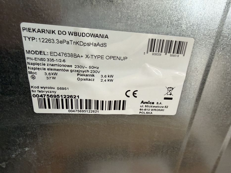Piekarnik do zabudowy Amica ED47638BA+ X-TYPE OpenUp Czarny