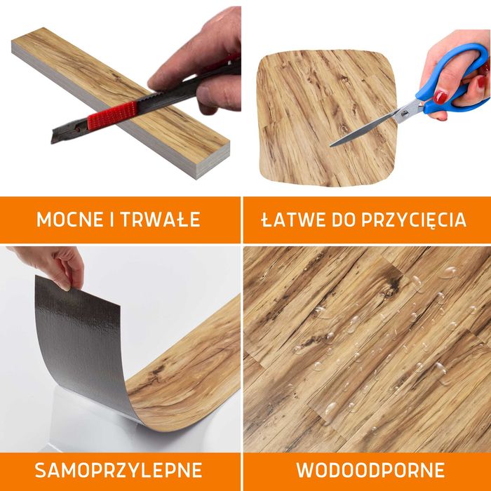 Panele Winylowe Samoprzylepne 5m² NATURALNE DREWNO Deski parkiet panel