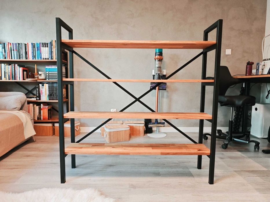 Regał na książki - styl Loft - Dąb Olejowany i metal malowany proszkowo, praktycznie nowy