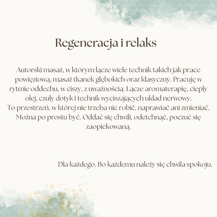 Masaż relaksacyjny, klasyczny, powieziowy