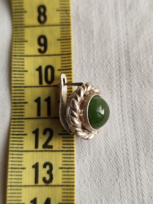 Срібні сережки з нефритом натуральний камінь вінтаж