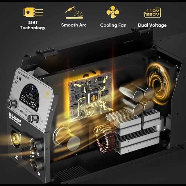 F900 Máquina soldar 5 in 1 MIG-250A LCD MIG MMA Lift TIG Gás Misto MIG