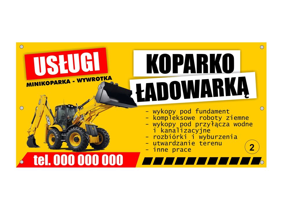 Baner reklamowy firmowe gotowe wzory usługi koparko-ładowarką