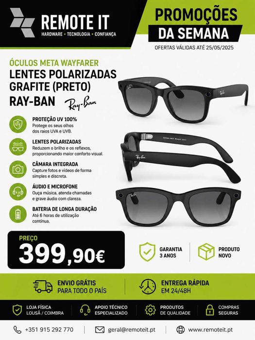 Oculos Meta RAY BAN Wayfarer Lentes Polarizadas | NOVOS | GARANTIA | FATURA