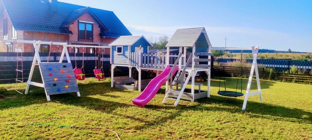 MONTAŻ GRATIS Plac zabaw Domek mostek Ścianka Bocianie gniazdo Piaskow