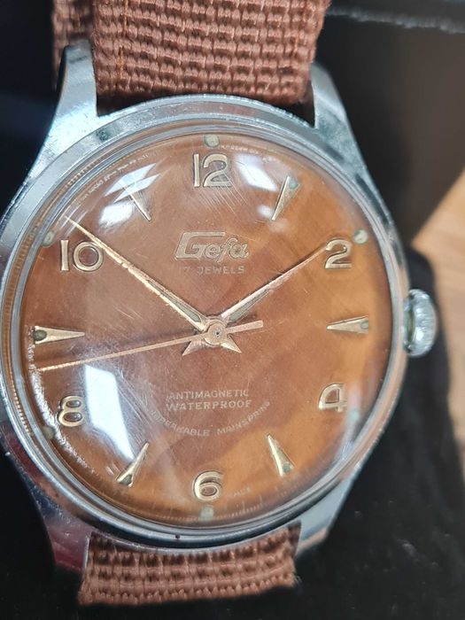 Piękny duży szwajcarski zegarek mechaniczny Gefa