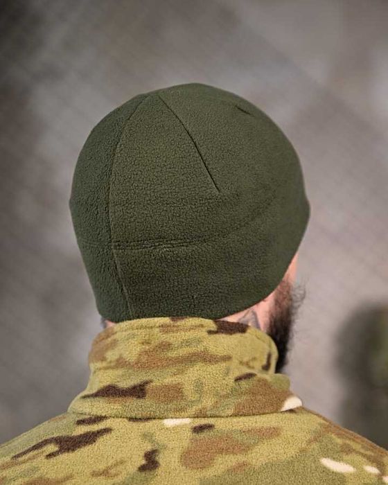 Тепла тактична флісова шапка з гербом України Олива  Без передоплати
