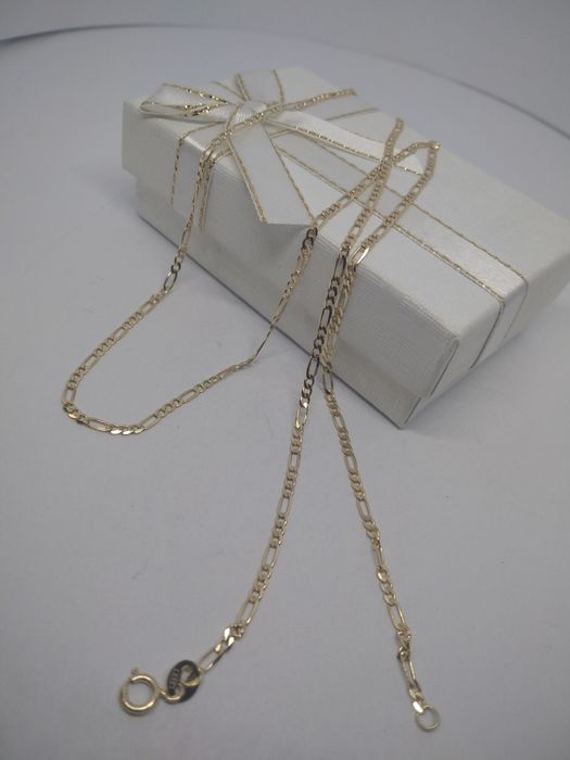 Złoty męski łańcuszek drobne Figaro złoto 585 długość 55 cm   386