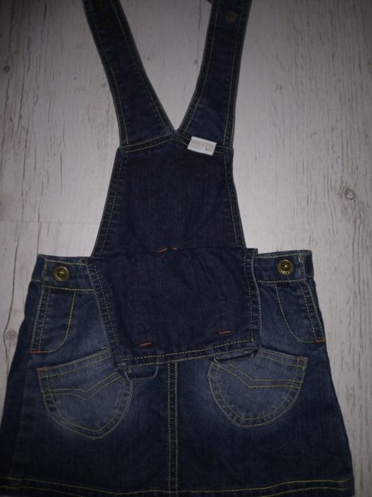 Ogrodniczki jeansowe ze spódniczką dla dziewczynki rozmiar 80