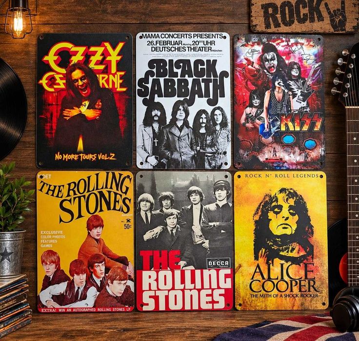 Металлическая винтажная табличка Рок Ozzy Osbourne Black Sabbath KISS The Rolling Stones Alice Cooper 14х20 см
